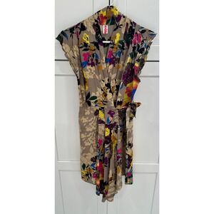 Pinkerton Silk Floral Wrap Dress‎ Multi Color Short Sleeve Tie Waist S